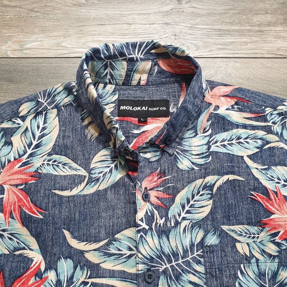 Molokai Surf Co Mens Short Sleeve Shirt Hawaiian Resort Paradise Floral - Picture 5 of 10